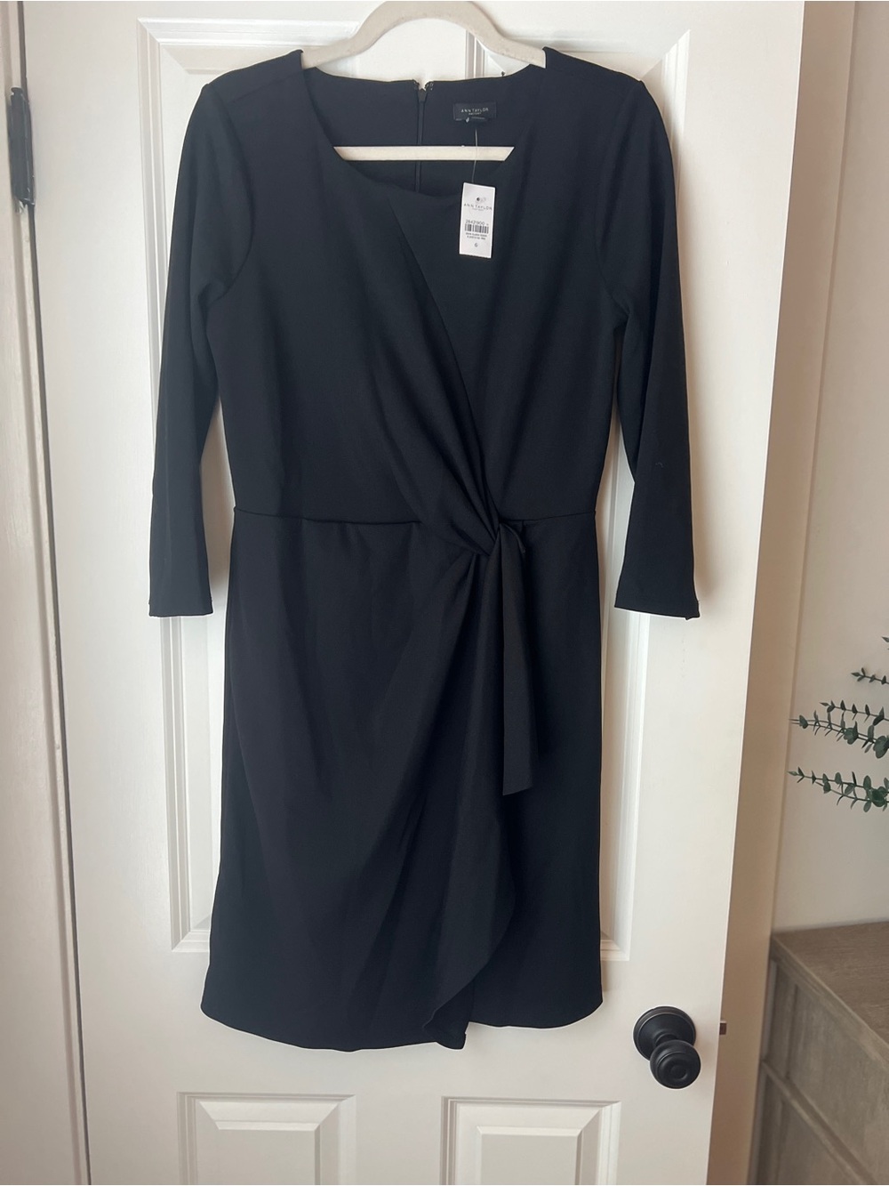 Ann Taylor Black Long-Sleeve Faux-Wrap Dress